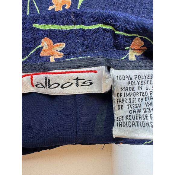 Talbots Women’s Sz 12 Knee Length Navy Blue Floral Spring Lined A Line Easter - Picture 4 of 7